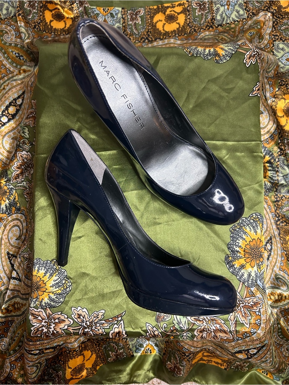 Marc Fisher Navy Patent Pointed-Toe Pumps